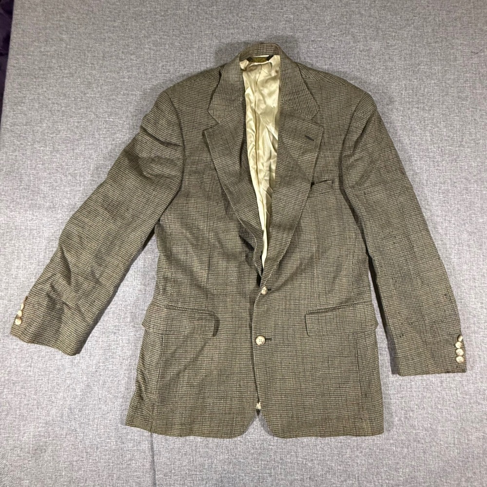 VTG Vestire Sport Coat Mens L Brown Tan Houndstooth Blazer Academia Professor